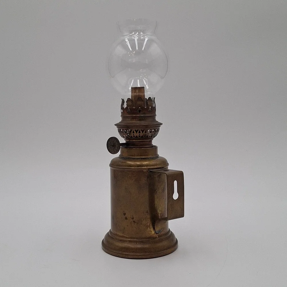 Antique Pigeon Style Brass Oil Lamp Wall Mount Glass Globe c1900 Unmarked